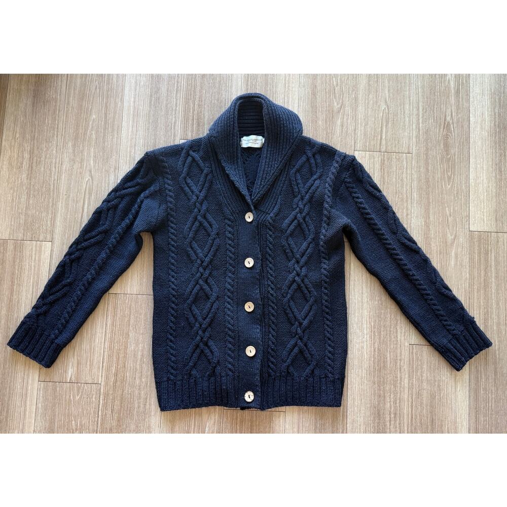 Aran Islands Knitwear Galway Ireland Navy Wool Cable Knit Cardigan XL